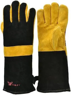 G & F Grain Leather Gloves Cotton lining, BBQ Gloves, 14.5" Extra Long Sleeve, Size 1