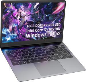 TUHUI  Laptop notebook Windows 11 Pro 15.6 inch Intel Core i7 10510U 16GB Memory RAM DDR4 512GB M.2 SSD Gray