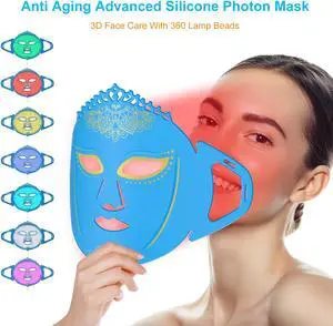 ZJZK 7 Color Led Light Therapy Face Mask,Red Light Therapy for Face, Upgraded Led Face Mask Light Therapy include 360PCS Led, Led Mask Therapy at Home and Travel ,Portable Silicone Beauty Facial Mask