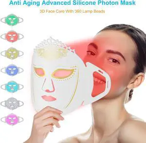 ZJZK Led Lighted Face Mask 7 Color Light Therapy 1000Hz For Repair Damaged Skin Improve Skin Elasticity Lighten Dark Circles