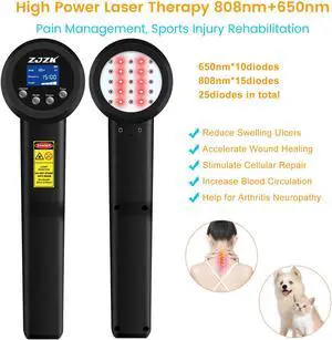 ZJZK Cold Laser Therapy Device 15X808nm 10X650nm Best At Home Red Light Therapy For For Human Pain Relief Knee