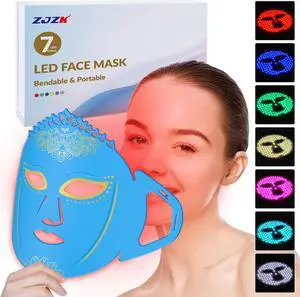 ZJZK 7 Color LED Face Mask Light Therapy Mask for Facial Wrinkles Skin Care Xmas Gift Aqua