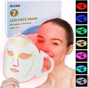 ZJZK 7 Color LED Face Mask Light Therapy Mask for Facial Wrinkles Skin Care Xmas Gift White