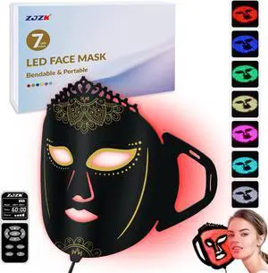 ZJZK Led Red Light Therapy Face & Neck Mask, 7 Colors Led Light Therapy Facial Mask