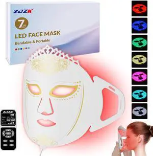 ZJZK Led Red Light Therapy Face & Neck Mask, 7 Colors Led Light Therapy Facial Mask White