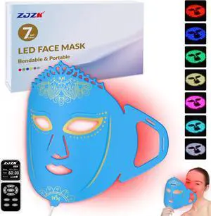 ZJZK Led Red Light Therapy Face & Neck Mask, 7 Colors Led Light Therapy Facial Mask Aqua