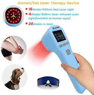 ZJZK LLLT Cold Laser Therapy Device 4*808nm & 16*650nm Human/Vet Handheld Infrared Red Light Therapy, human,Pet Dogs Treatment Device for Muscle Pain Relief & Improve Healing Blue