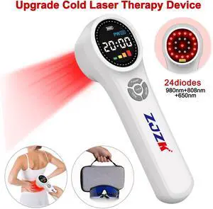 ZJZK Handheld Red Light Therapy Device, Cold Light Therapy Machine for Knee, Shoulder, Muscle, Joint Pain Relief,980nmx4 810nmx4 660nm*16, Near Infrared Light Therapy for Human at Home or Travel Whtie
