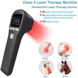 Cold Laser Therapy Device for Muscle & Joint, 4x808nm+16x650nm, Pain Relief, Accelerate Healing, Home Light Therapy for Human and Animals Black