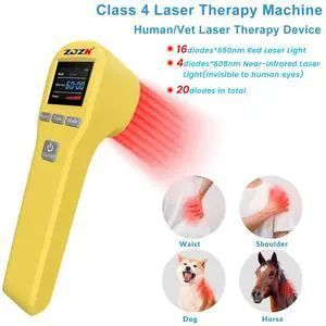 ZJZK Cold Laser Therapy Device for Muscle & Joint, 4x808nm+16x650nm, Pain Relief, Accelerate Healing, Home Light Therapy for Human and Animals Yellow