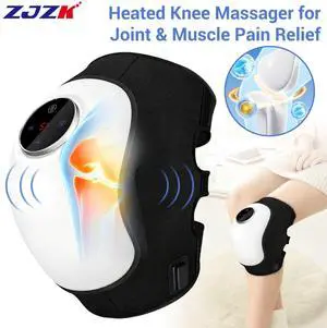 ZJZK Electric Knee Massager for Relaxation, Heating Pad with 3 Vibration Modes, Heated Knee Brace Wrap, 5000mAh High-capacity Battery, Cordless and Portable Massager, Gift for Men Women, Black, 1 Pack
