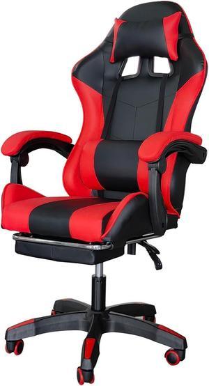 Newlemo Gaming Chair, Computer Racing Chair with Footrest and Lumbar Support, Ergonomic High Back Office Headrest, Executive Swivel Rolling Leather Video Game Chair, Red
