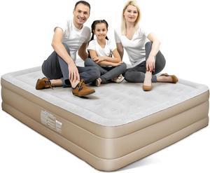Newlemo Queen Size Inflatable Mattress with Built-in Pump, 18-Inch Raised Durable Inflatable Mattress, Quick Inflate/Deflate for Camping, Family and Guests, Portable Inflatable Rest Bed, Brown Grey