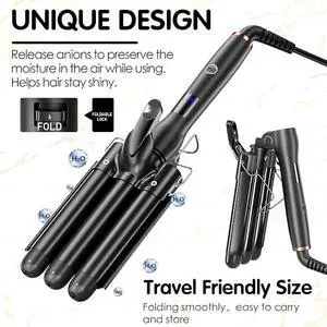 Hair Crimper 1 Inch, 3 Barrel Beach Wave Curling Iron, Foldable 25mm 3 Barrel Hair Waver, Adjustable 4 Temperature Settings Heat Up Quickly Hair Curler Curling Wand with LCD Temperature Display Hair Crimper 1 Inch, 3 Barrel Beach Wave Curling Iron, Foldable 25mm 3 Barrel Hair Waver, Adjustable 4 Temperature Settings Heat Up Quickly Hair Curler Curling Wand with LCD Temperature Display