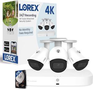 Lorex Fusion 4K PoE Outdoor/Indoor Smart Home Security Camera System, 2TB NVR, White  3 Bullet IP Cameras, 16 Channel (Wired & WiFi Fusion) Surveillance, Human/Vehicle Detection, Color Night Vision