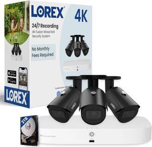 Lorex Fusion 4K PoE Outdoor/Indoor Smart Home Security Camera System, 2TB NVR, Black  3 Bullet IP Cameras, 16 Channel (Wired & WiFi Fusion) Surveillance, Human/Vehicle Detection, Color Night Vision