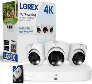 Lorex Fusion 4K PoE Outdoor/Indoor Smart Home Security Camera System, 4TB NVR, White  3 Dome IP Cameras, 16 Channel (Wired & Fusion WiFi) Surveillance, Color Night Vision, Smart Motion Detection