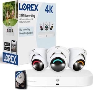 Lorex Fusion 4K Security Camera System w/ 2TB NVR  16 Channel PoE Wired Home Security w/ 3 Dome IP Cameras  Smart Security Lighting & Motion Detection, Active Deterrence, Color Night Vision (White)
