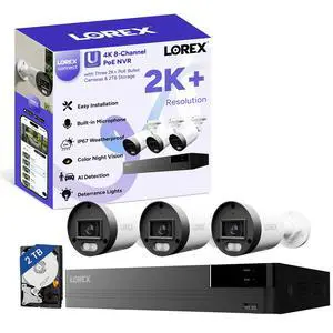 Lorex Connect (New App) | U-Series | 8Ch 4K NVR System | 3 Bullet Cameras | 2K+ PoE Cameras | No Cables | 2TB HDD | Listen-In Audio| Lights Deterrence| Color Night Vision | Smart AI Detections | IP67 Lorex Connect (New App) | U-Series | 8Ch 4K NVR System | 3 Bullet Cameras | 2K+ PoE Cameras | No Cables | 2TB HDD | Listen-In Audio| Lights Deterrence| Color Night Vision | Smart AI Detections | IP67