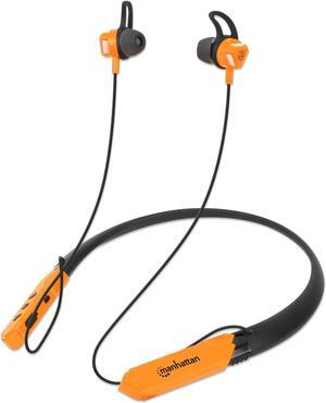 Manhattan Wireless Sport Headphones with Neckband, Bluetooth® 5.2 Earbuds / in-Ear Headset with Omnidirectional Microphone, Integrated Controls, Sweatproof, Black/Orange