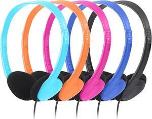CN-Outlet Kids Headphones for Classroom in Bulk Multi Colored 5 Pack, Wholesale Children On-Ear Headset Perfect for Schools, Student, Libraries, Computer Lab, Testing Centers (5Pack)