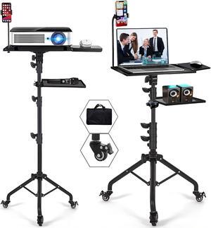 Projector Tripod Stand with Wheels Adjustable Height Laptop Tripod Stand Treadmill Laptop Stand with 2 Shelves Phone Holder Projector Tripod Music Stand Office Home Portable Laptop Floor Stand