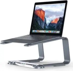 Elevator Laptop Stand - Ergonomic Computer Riser & Laptop Mount Made of Sturdy Brushed Aluminum - Supports Posture & Elevates Workspace with a Minimal Design, Space Grey Clear (2.5 Oz)