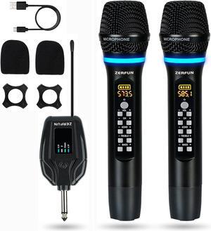 Dual Wireless Microphones Rechargeable, UHF Metal Wireless Mic System Cordless Microphone Professional with Echo Treble BASS VOL Channel Control for  Singing Church Events