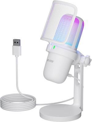 USB Microphone for PC,White Mini MicrophoneComputer Gaming Mic for PS4/ PS5/ Mac,Condenser Mic with Quick Mute,RGB Streaming Microphone,Filter,Shock Mount,Recording Microphones for YouTube Titok