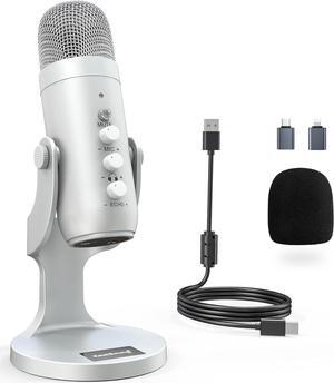 ZealSound USB Microphone,Condenser Computer PC Mic,Plug&Play Gaming Microphones for PS 4&5.Headphone Output&Volume Control,Mic Gain Control,Mute Button Vocal,YouTube Podcast on Mac&Windows(Silver)