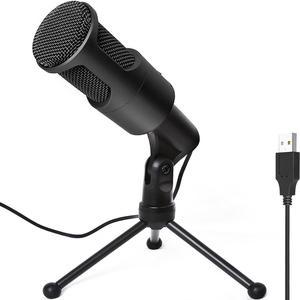 PC USB Microphone, Podcast Condenser Mic with Foldable Tripod Mute Switch for Streaming, Gaming, Podcasting, Recording, Chatting, Twitch, YouTube, on Computer, Laptop, PS4/5 Plug & Play