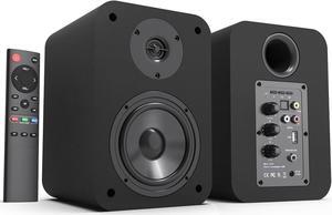 BESTISAN SR04 Bookshelf Speakers, 50W RMS, Bluetooth 5.0, RCA, Coaxial, Optical, USB Inputs, Black