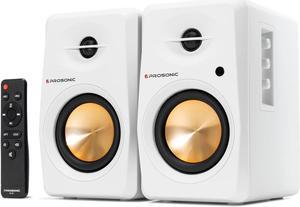 Prosonic BT30 (2023 version) Active Powered Bluetooth Bookshelf Speakers, Studio Monitor, Home Theater, Turntable with Optical Input, Coaxial Input, 2X RCA Aux Line Input, 80 Watts, (White)