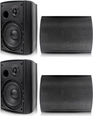 Herdio 6.5 inch 800W Outdoor Bluetooth Speakers Waterproof Wall Mounted Sound System with Multifunctional Amplifier, Powerful Bass & Stereo Sound, Easy to Install, for Patio Deck Porch (2 Pairs Black)