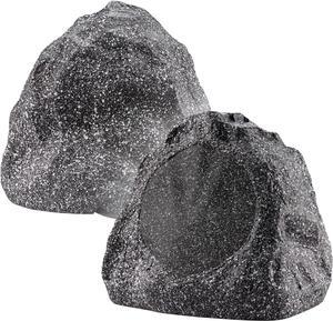 Theater Solutions 2R6G Outdoor Granite 6.5" Rock 2 Speaker Set for Deck Pool Spa Yard Garden, Granite Grey
