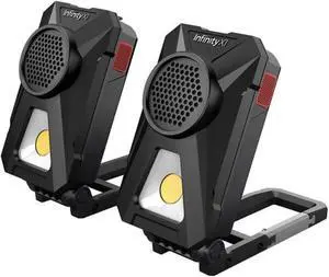 Stereo, Wireless, Rechargeable 700 Lumens Worklight with Bluetooth Speakers 2-Pack Black -