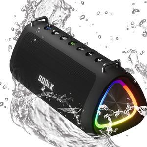 Bluetooth Speakers, 80W Powerful Portable Wireless Speaker Outdoor IPX7 Waterproof, TF Card, USB Flash Drive, AUX for Party, Pool with EQ, Mic, Mixed Color Light and Charge Out