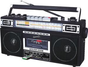 Supersonic SC-3201BT 4 Band Radio & Cassette Player Boombox, Bluetooth Speaker, AM/FM/SW Radio with MP3 Playback, USB & SD Card, 3 Band EQ and Earphone Jack