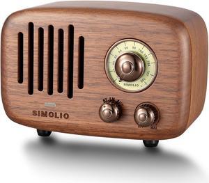 SIMOLIO Vintage Retro Bluetooth Speakers with Loud HD Sound, Nature Black Walnut Wooden Speaker with FM Radio & AUX, CSR Chip, Portable Bluetooth Speaker for Home Office Decorations, 2000mA Li-Battery