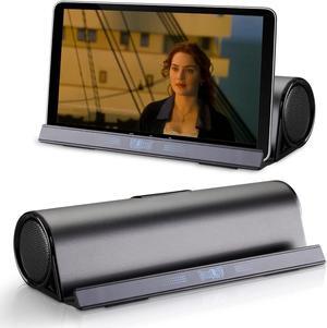Wireless Bluetooth Speakers, Portable Phone Tablet Stand Holder Speaker, Dual Drivers Bass Stereo Dock Speaker for iPad, Phone, Outdoor, Travel, Home Party (Black)