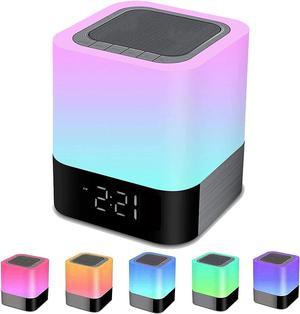 Night Light Bluetooth Speaker, Alarm Clock Wireless Bluetooth Speaker MP3 Player, Touch-Control Dimmable Multi-Color Changing Bedside Lamp, USB Flash Drive/MicroSD/AUX Support