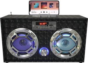 Boombox Speaker with LED Lights  Retro Bluetooth Speaker w/Enhanced FM Radio - Perfect for Home and Outdoor (Black)