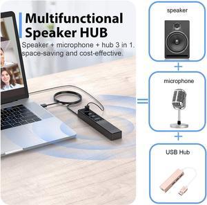 3 in 1 Computer Speaker with Microphone, USB Powered PC Speakers for Smart Home Office and Online Study,Portable and External Desk Speakers with Hubs,Plug &Play.