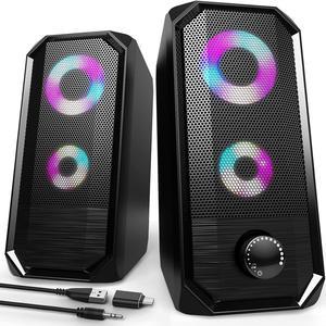 Computer Speakers for Desktop PC and Laptop, Monitor Speakers with RGB Lights, FC03 USB Powered Gaming Speakers