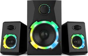 OROW Bluetooth Computer Speakers,18W PC Speakers with Subwoofer,Gaming Speakers with Bass,Support SD&USB Play, 2.1 Multimedia Speakers System with RGB(S215)