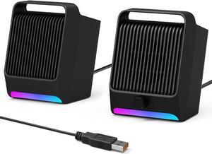 USB Computer Speakers for Desktop PC Laptop | Small Plug-N-Play External Speaker with Dynamic RGB Light, Stereo Loud Sound, Ultra-Deep Bass, Quick Control, Compatible with Windows/macOS/ChromeOS/Linux