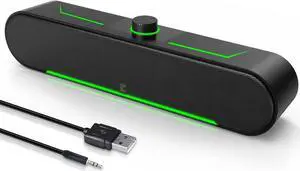 Computer Speakers for Desktop PC Laptop - Wired USB-Powered Sound bar with Clear Sound and Plug-n-Play Convenience, Black