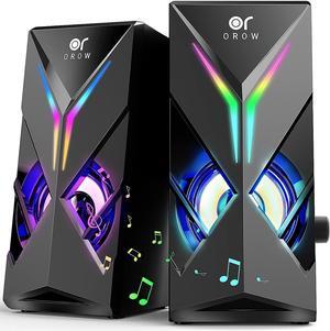 OROW 10W RGB Computer Speakers with Volume Control, Colorful LED Gaming Speakers for PC/Desktop/Laptop/Monitor, 3.5mm Aux Input, Lights On/Off Option (S201)