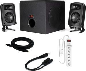 Klipsch ProMedia 2.1 THX Certified Computer Speaker System Set 1011400 with 2 Speakers and Subwoofer Bundle with Stanley Surge Protector & Cable Kit