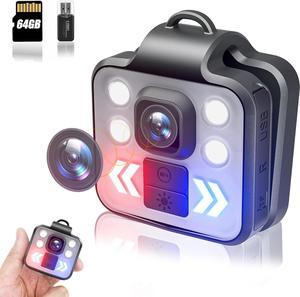 Body Camera 1080P Mini Outdoor Sports Security Wireless Wearable Video Recorder 3 LED Modes Flashlight HeadLamp Waterproof Cam Builtin 64GB Memory Card Suit to Child Pet Cop Home All Day Record
